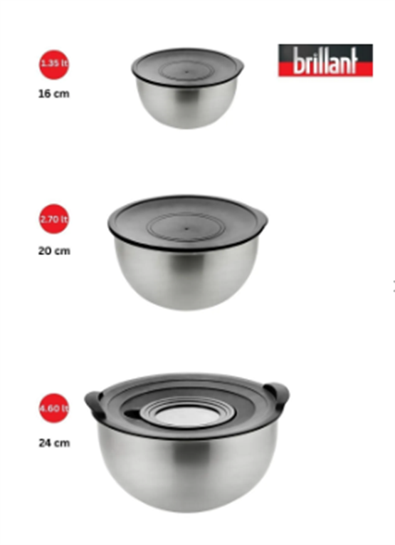 Brillant 9 Parça Paslanmaz 3lü Rendeli Saklama  Karıştırma Kabı