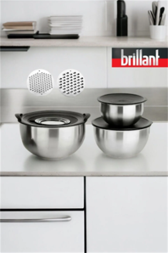 Brillant 9 Parça Paslanmaz 3lü Rendeli Saklama  Karıştırma Kabı