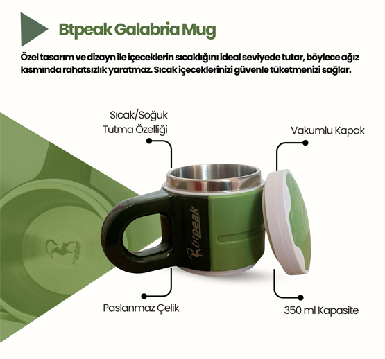 Btpeak Galabria 350 ml Vakum Kapaklı Paslanmaz Çelik Mug, Bardak,Termos Sıcak/Soğuk
