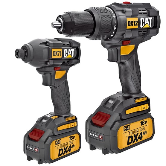 CAT DX12K.2 18Volt/4.0Ah Li-ion Çift Akülü Kömürsüz Profesyonel Şarjlı Darbeli Matkap + DX71.2 Kömürsüz Darbeli Tornavida Kombo Set