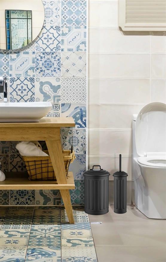 The Mia Çöp Kovası Tuvalet Fırçası Seti Siyah GLV0644