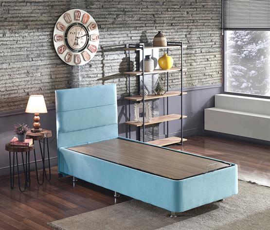 Cozy Baza ve Başlık - 90x190 cm Tek Kişilik Sandıklı Bebek Mavisi Kumaş Baza ve Başlığı Silinebilir