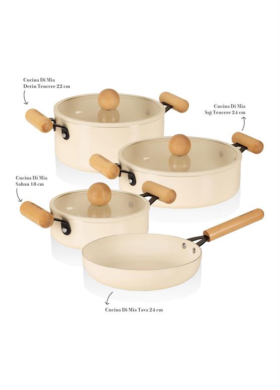The Mia Cucina Di Mia İndüksiyon Tabanlı Seramik Tencere Tava Seti 7 Parça