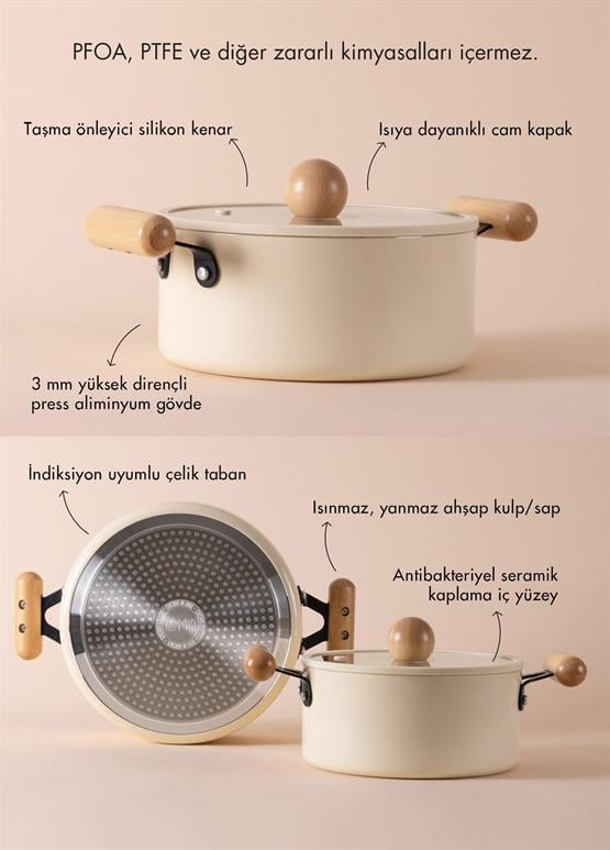 The Mia Cucina Di Mia İndüksiyon Tabanlı Seramik Tencere Tava Seti 7 Parça