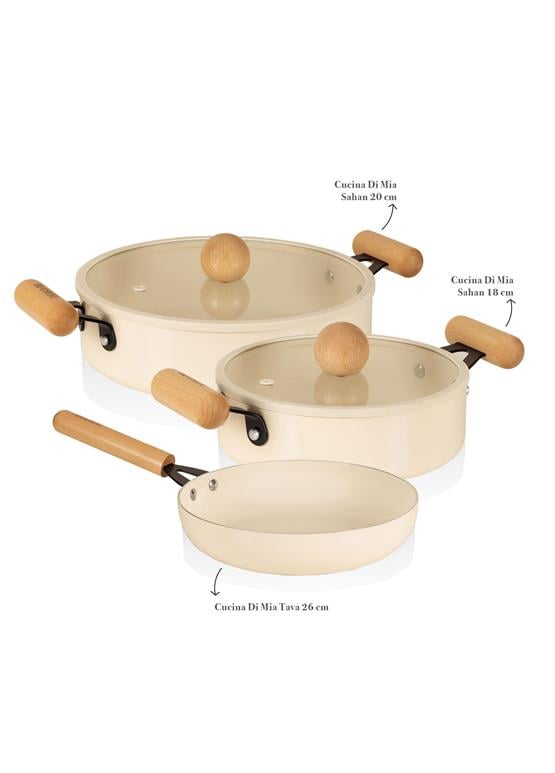 The Mia Cucina Di Mia İndüksiyon Tabanlı Seramik Sahan Tava Seti 5 Parça