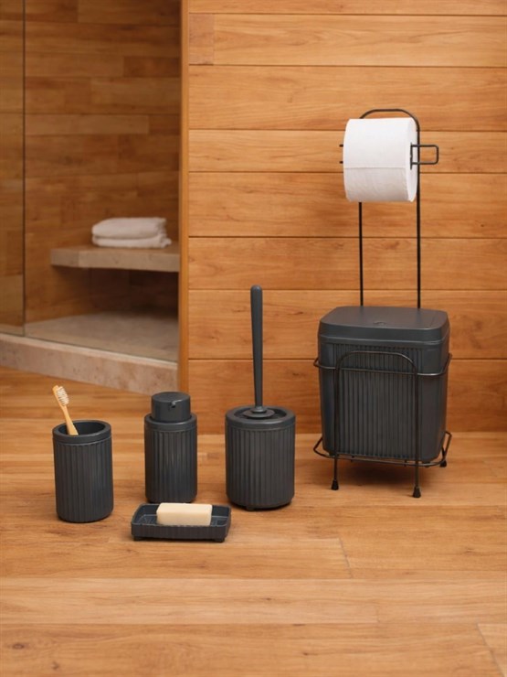 DECOREV  Standlı Antrasit 5 Parça Click Kapaklı Banyo Seti DC-6804