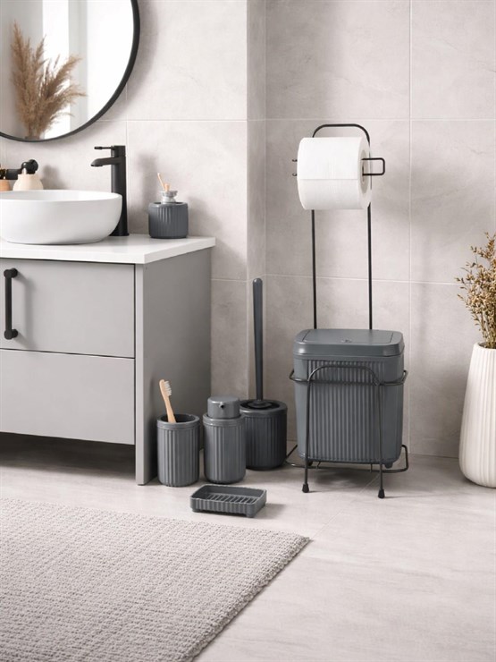 DECOREV  Standlı Antrasit 5 Parça Click Kapaklı Banyo Seti DC-6804