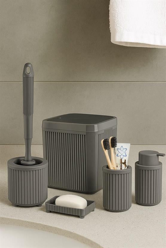 DECOREV BANYO SETİ DC-6804 LÜKS 5 PRÇ CLİCK KAPAK GRİ