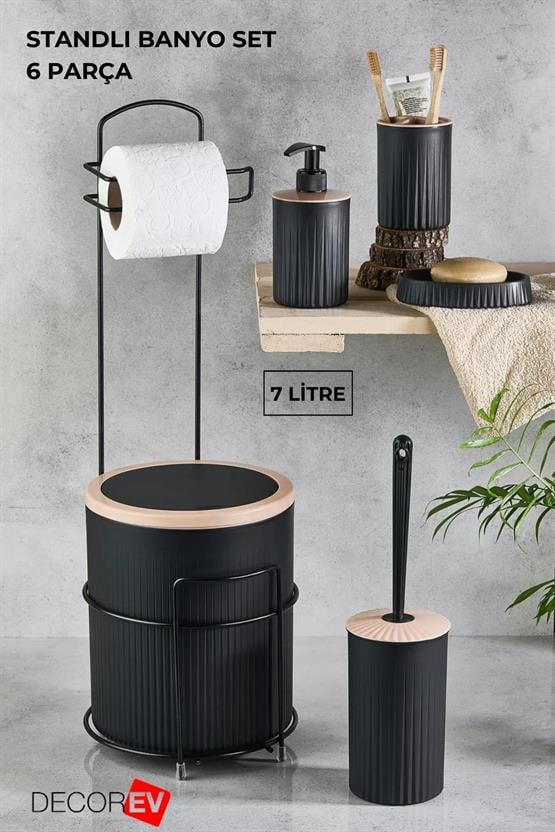 DECOREV STANDLI WC - BANYO SETİ DC-6361 FYD 5Prc SİYAH