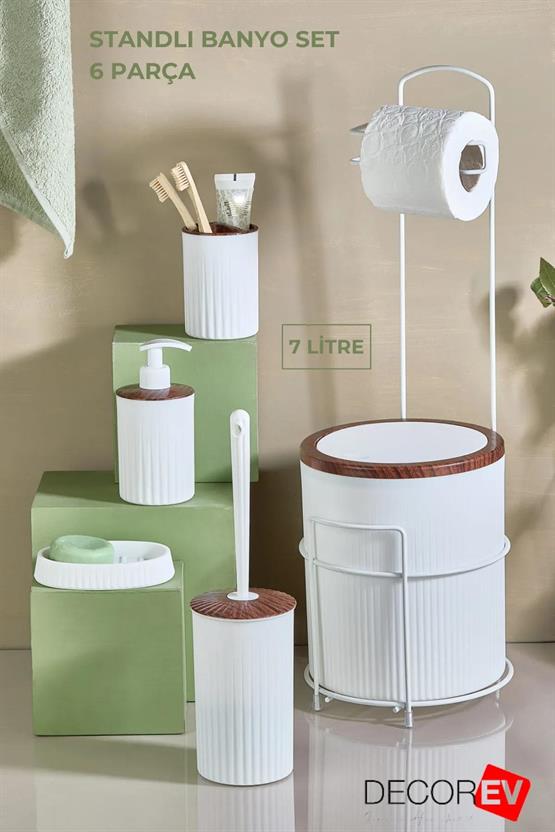 DECOREV STANDLI WC KAĞITLIK- BANYO SETİ DC-6347 6Prc BEYAZ x1