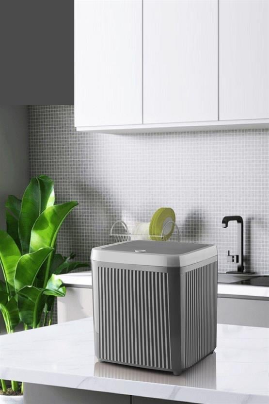 Decorev 5 Litre Gri Click Kapaklı Modern Çizgili Çöp Kovası DC-6798