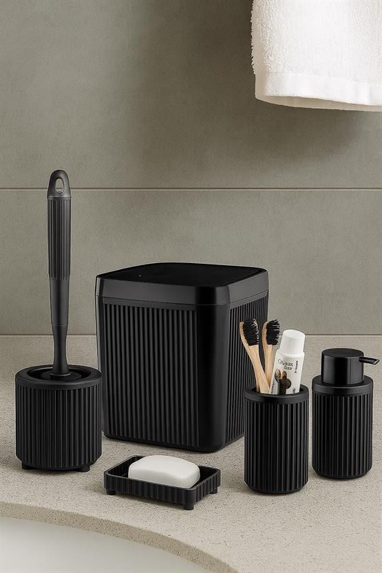 Decorev 5 Parça Siyah Click Kapaklı Silikon Fırçalı Taşıma Kulplu Banyo Seti – 5 Litre