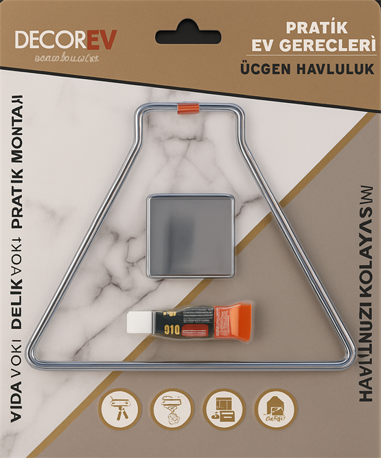 Decorev Yapışkanlı Lüks Banyo Havluluk Askılığı Üçgen Krom Meral Paslanmaz Havluluk