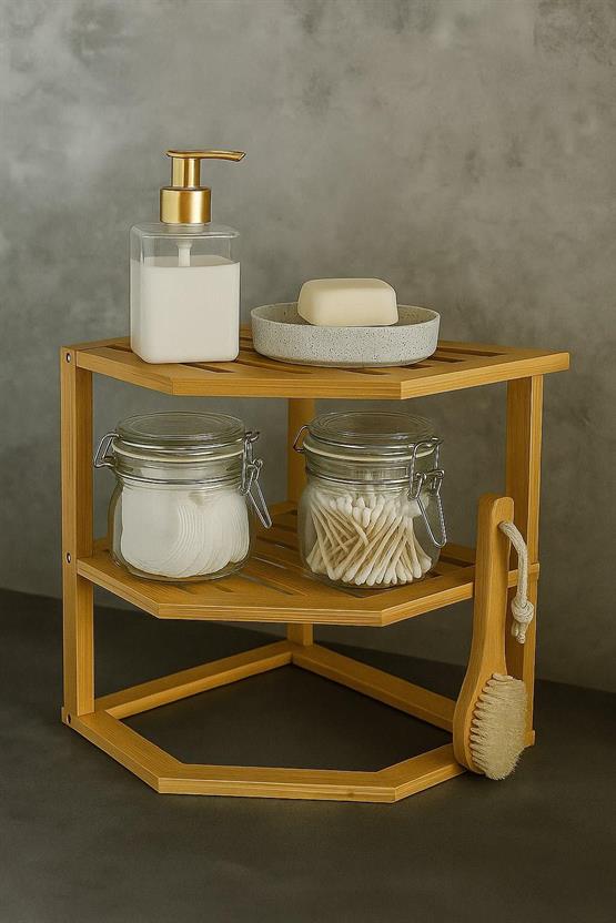 Decorev Doğal Bambu 2 Katlı Çok Amaçlı Köşe Raf – Banyo, Mutfak Ve Dekoratif Organizer BR-6713