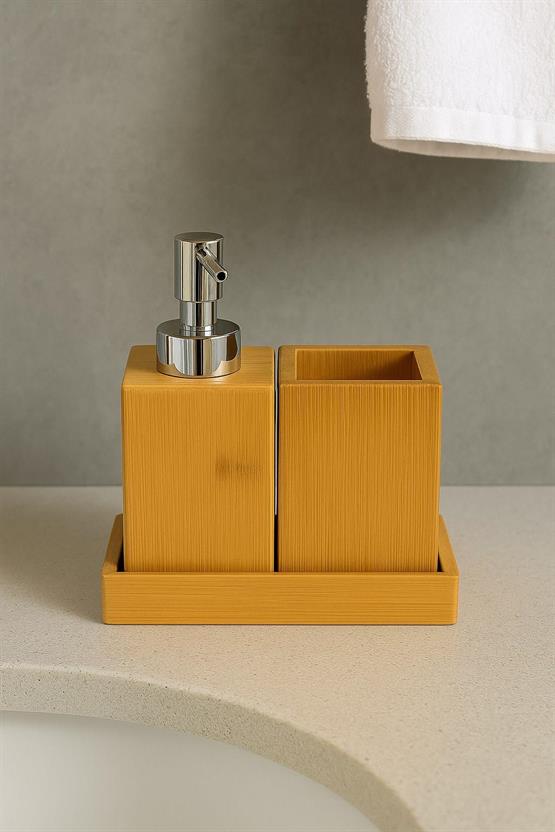 VICHY Doğal Bambu 3 Parçalı Çok Amaçlı Banyo Seti – Sıvı Sabunluk Ve Diş Fırçalığı Organizer