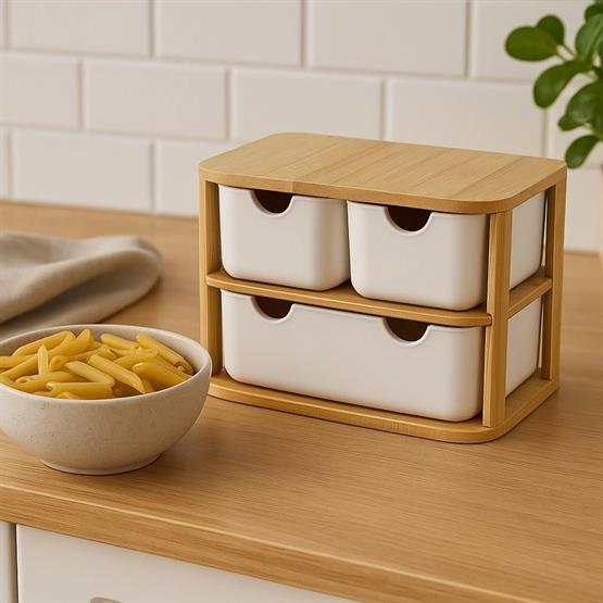 Decorev Doğal Bambu Çok Amaçlı  3 Gözlü Çekmeceli Organizer BR-6711