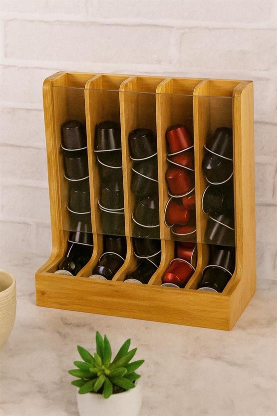 Brillant Doğal Bambu Kapsül Kahve Standı – 40Lı Nespresso Uyumlu Kapsül Düzenleyici Raf BR-6716