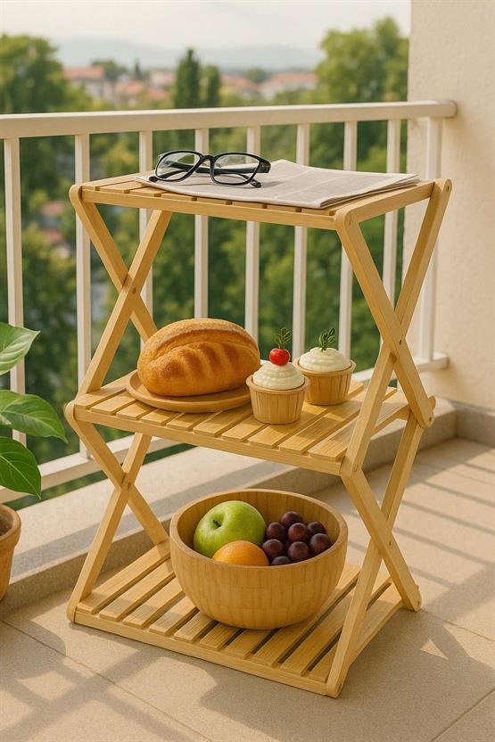 Decorev Doğal Bambu Katlanabilir 3 Katlı Raf – Çok Amaçlı Mutfak, Banyo Ve Dekoratif Organizer BR-6715