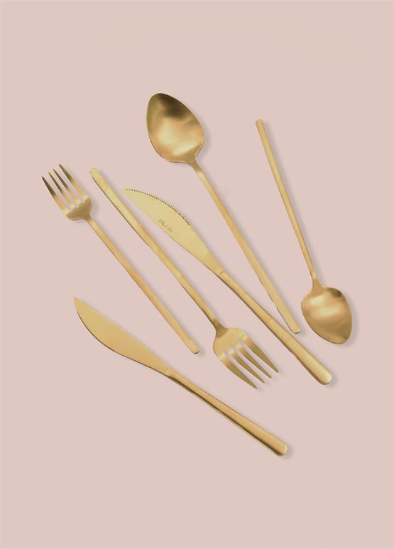 The Mia Giallo Çatal Kaşık Bıçak Takımı Mat Gold 36 Parça