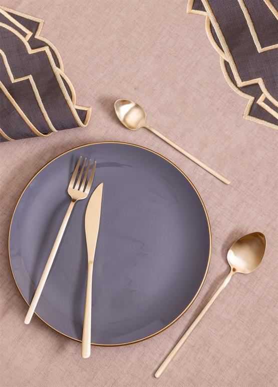 The Mia Giallo Çatal Kaşık Bıçak Takımı Mat Gold 24 Parça