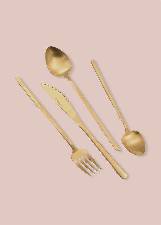 The Mia Giallo Çatal Kaşık Bıçak Takımı Mat Gold 24 Parça
