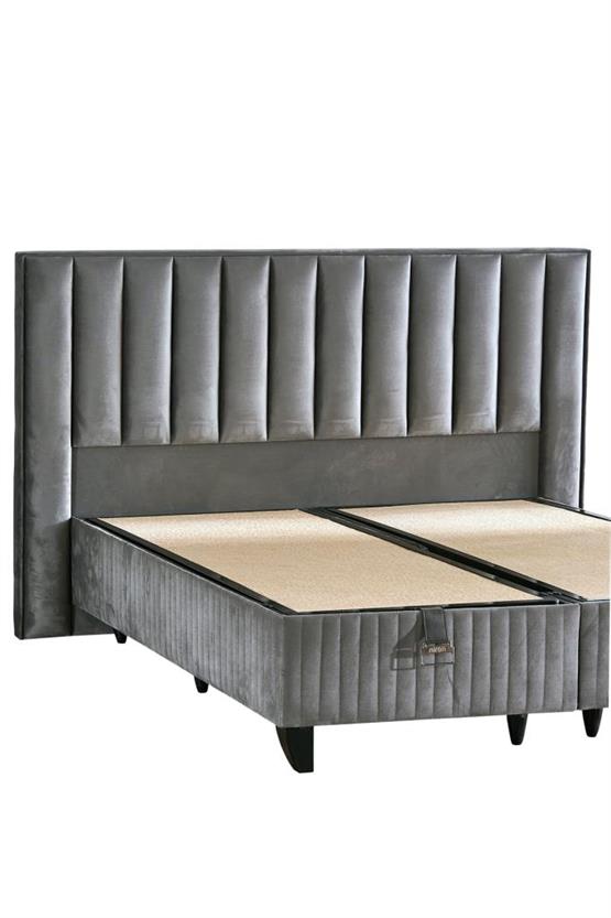 Hades Lüks Baza ve Başlık Seti 150x200 cm Çift Kişilik Baza ve Başlık Takımı Koyu Gri Özel Kumaş