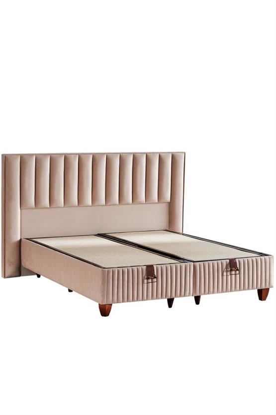 Hades Lüks Baza ve Başlık Seti 90x190 cm Tek Kişilik Baza ve Başlık Takımı Krem Özel Kumaş