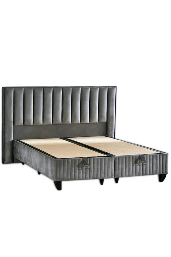 Hades Yatak Baza ve Başlık Seti 140x190 cm Çift Kişilik Paket Yaylı Lüks Yatak Koyu Gri Baza Başlık