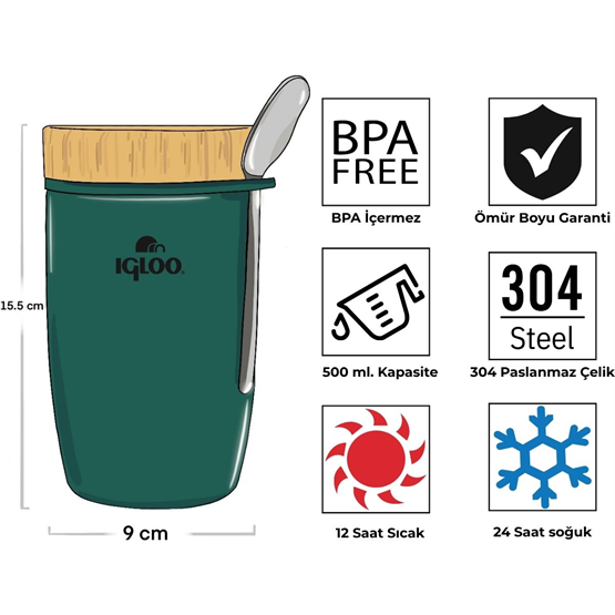 Igloo Bamboo Yemek Termosu 500ml-YEŞİL
