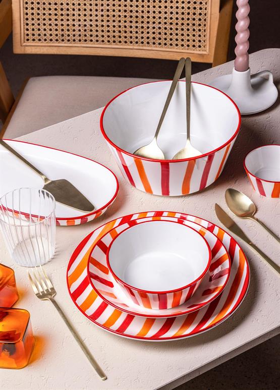 The Mia Joy Oval Servis 2li Set Kırmızı 17x30x4 cm