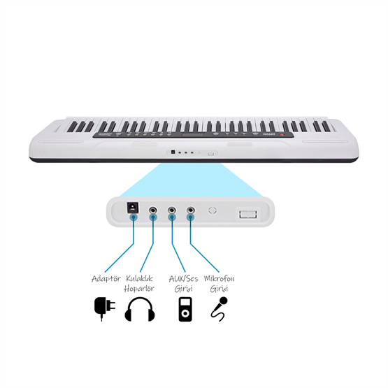 Jwin CMK-6148WH 61 Tuşlu Elektronik Org (Etiket. Mikrofon ve Adaptör Hediye)