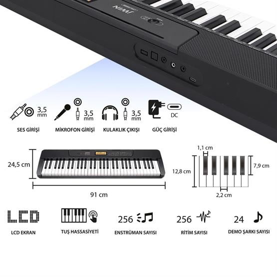 Jwin JTK-3500 61 Tuş Hassasiyetli 5 Oktav Org Seti - Siyah