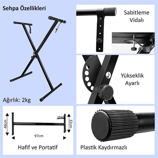 Jwin JTK-3500 61 Tuş Hassasiyetli 5 Oktav Org Seti - Siyah