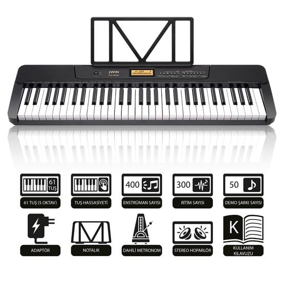 Jwin JTK-3600 61 Tuş Hassasiyetli 5 Oktav Org - Siyah
