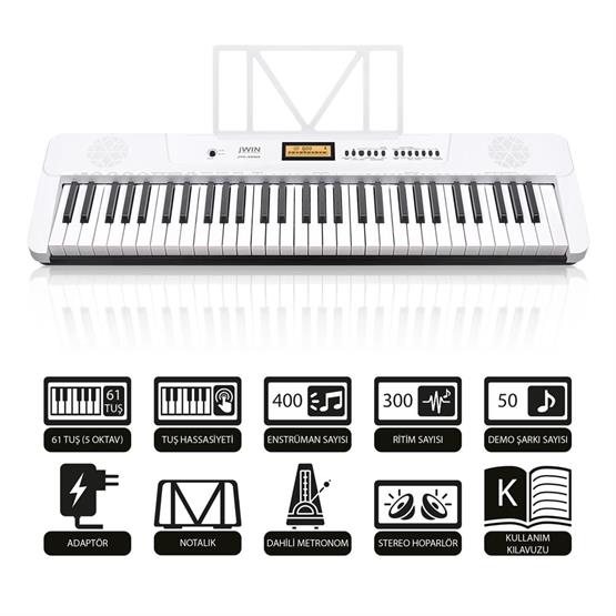 Jwin JTK-3600 61 Tuş Hassasiyetli 5 Oktav Org Seti - Beyaz