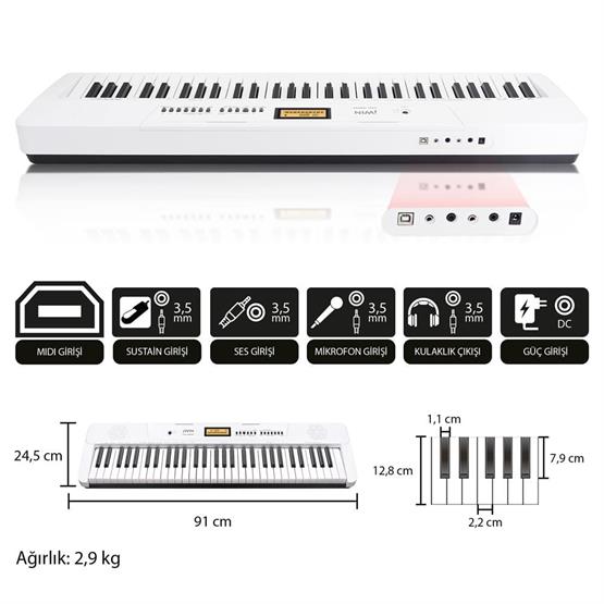 Jwin JTK-3600 61 Tuş Hassasiyetli 5 Oktav Org - Beyaz