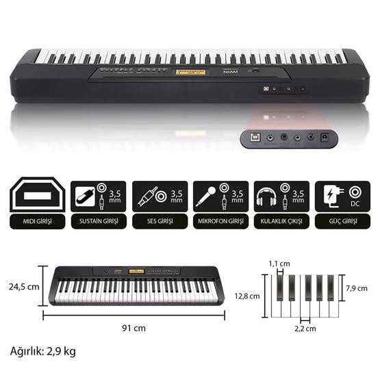Jwin JTK-3600 61 Tuş Hassasiyetli 5 Oktav Org Seti - Siyah