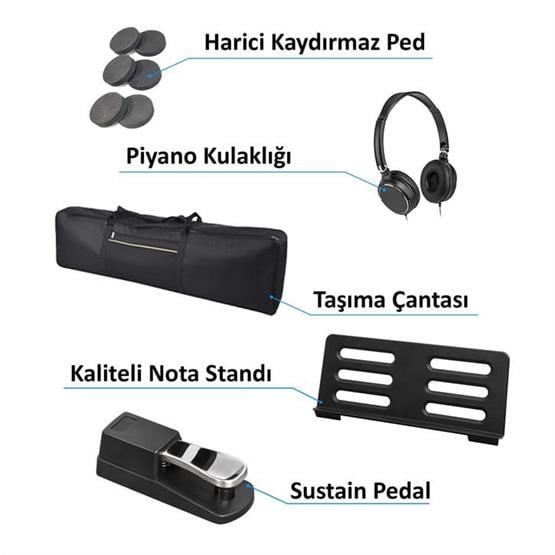 Jwin Sapphire SDP-112 Çekiç Aksiyonlu 88 Tuşlu Dijital Piyano Taşıma Çantası Hediyeli + Tabure