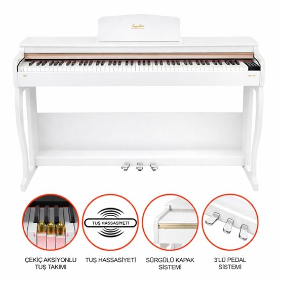 Jwin Sapphire SDP-215 Çekiç Aksiyonlu 88 Tuşlu Dijital Piyano + Tabure - Beyaz