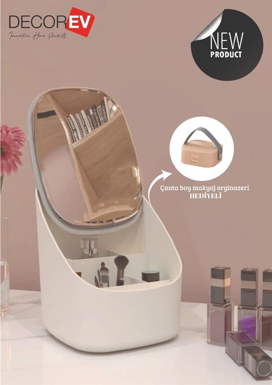 Kanguru Model Aynalı Makyaj Organizeri Makyaj ve Kozmetik Düzenleyici + Çanta Boy Organizer Hediyeli