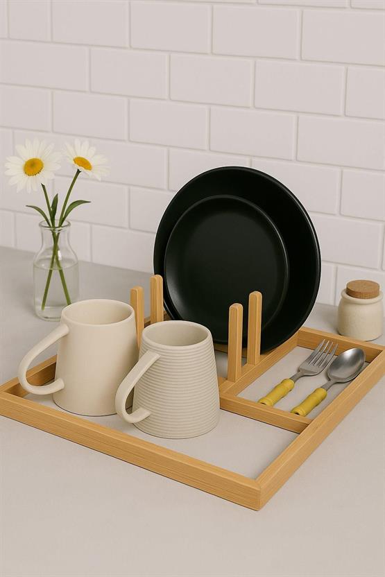 Brillant Katlanabilir Doğal Bambu Tabaklık Ve Bardaklık Çok Amaçlı Bulaşık Süzgeci & Mutfak Organizer BR-6719