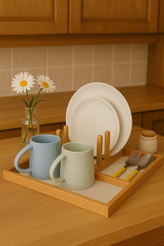 Brillant Katlanabilir Doğal Bambu Tabaklık Ve Bardaklık Çok Amaçlı Bulaşık Süzgeci & Mutfak Organizer BR-6719