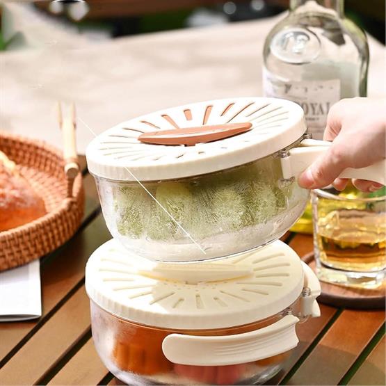 Katlanır Kulplu Çift Katmanlı Süzgeçli Saklama Kabı | Drenaj Tepsili, Çok Amaçlı Buzdolabı Kutusu