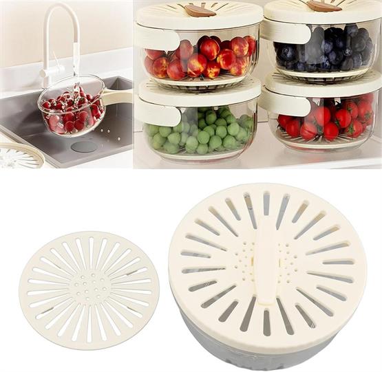 Katlanır Kulplu Çift Katmanlı Süzgeçli Saklama Kabı | Drenaj Tepsili, Çok Amaçlı Buzdolabı Kutusu