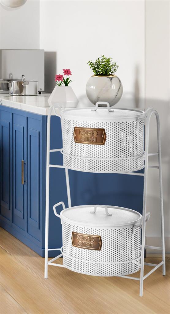 The Mia Katlı (İçi 2 Hazneli) Sebze ve Meyve Standı -Beyaz