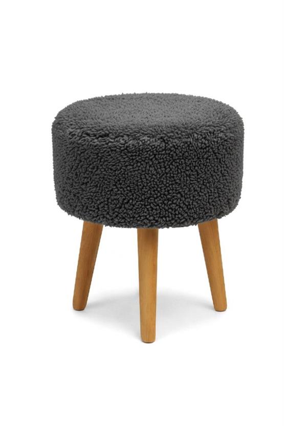 LOOP Sallanan Sandalye ve Puf Seti – Antrasit Teddy Kumaş Ahşap Ayaklı Berjer - Sallanan Koltuk Puf
