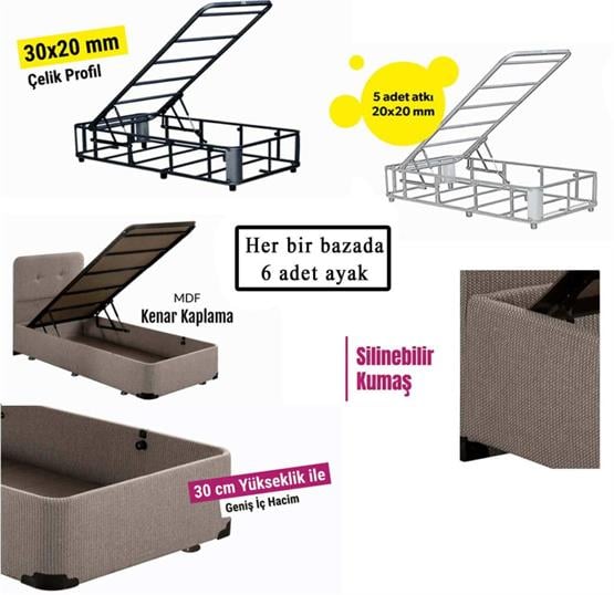 Luna Baza Başlık Yatak Takımı - 140x190 cm Çift Kişilik Ortopedik Yatak Seti Sağlamlaştırılmış Baza