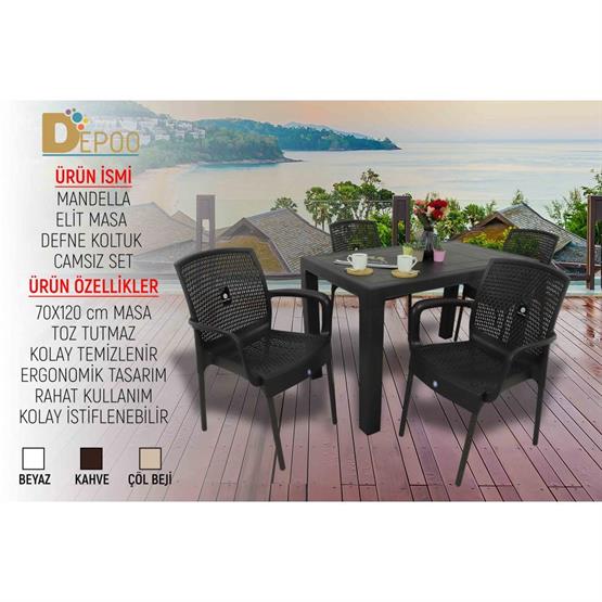 Mandella Elit 70x120 4 Kişilik Defne Koltuk Masa Takımı Eko Kahverengi
