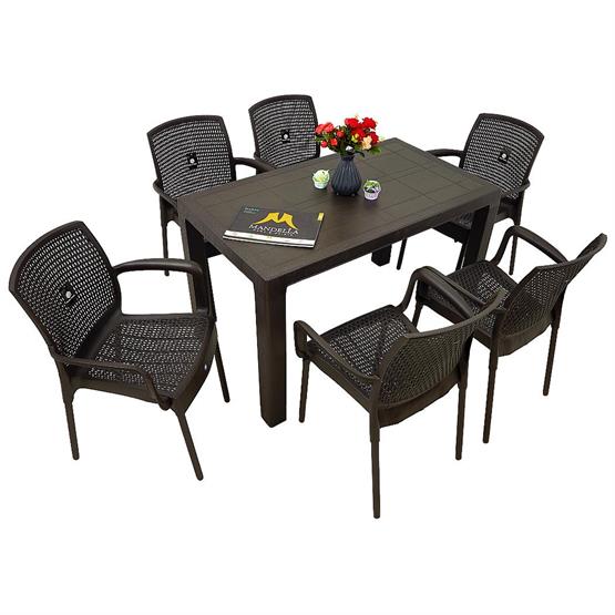 Mandella Elit 70x120 6 Kişilik Defne Koltuk Masa Takımı Eko Kahverengi