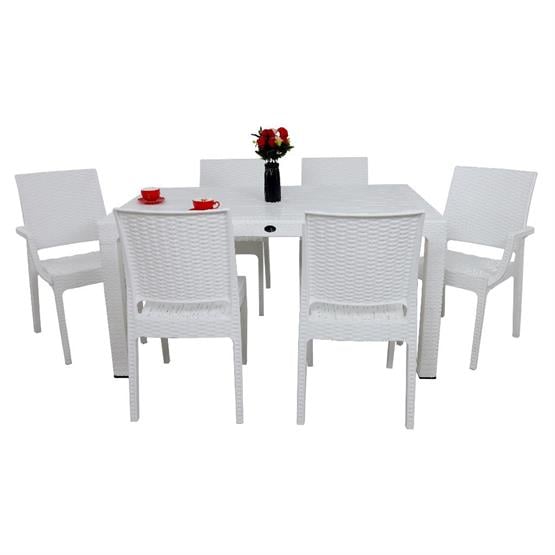 Mandella Elit 90x150 Rattan 2 Elit Koltuk 4 Elit Sandalye Masa Takımı Beyaz